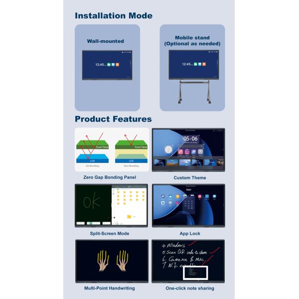 98 Inch Infrared Touch Interactive Board 4K Zero Bonding Smart Screen with Advanced Touch Technology