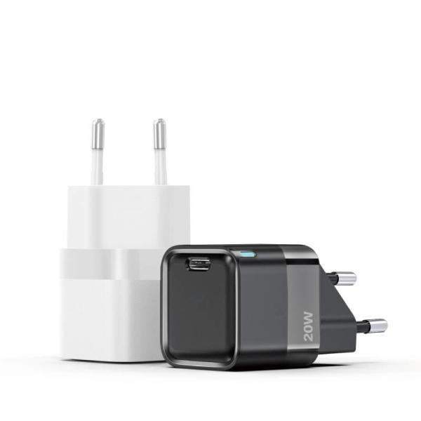 20W PD Charger with Light , GaN USB Charger for Fast Charging Black/White 100-240Vac