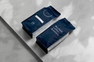 Navy Blue Customized Printed Falt Bottom Pouch With Zipper Valve