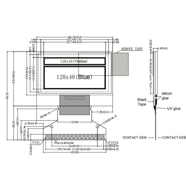 Customize Micro 1.45mm 0.96 Inch SSD1306 OLED Display Module