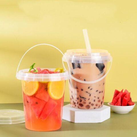 Quality Custom Logo Transparent PP Plastic Cups With Handle Lid Disposable for sale