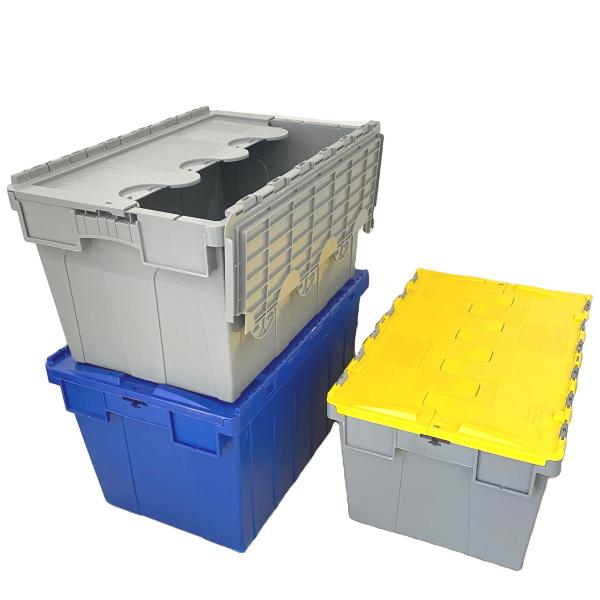 Quality Food Plastic Stackable Moving Crates Container With Lid For Storage 600x400x315mm for sale