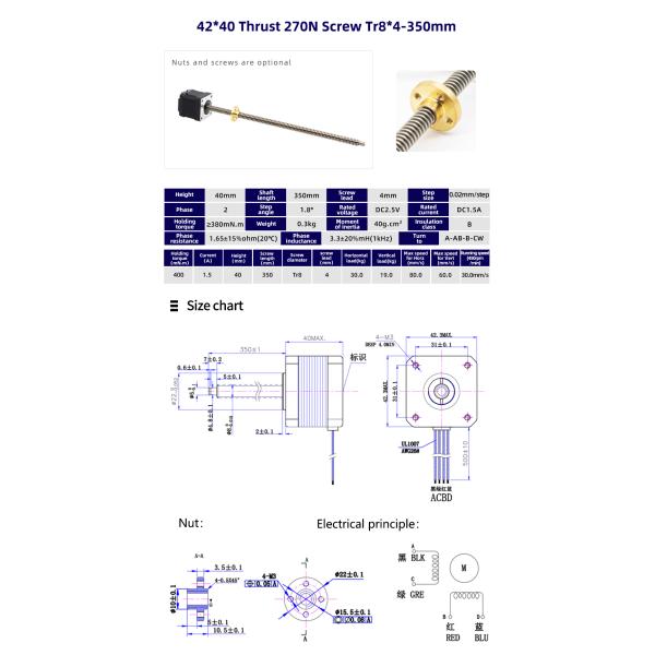 80 Degree Temperature Rise Linear Stepper Motor With Lead Screw for CNC Machines