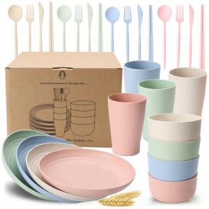 28pcs Household Kitchen Flatware Sets ODM Wheat Straw Tableware Set
