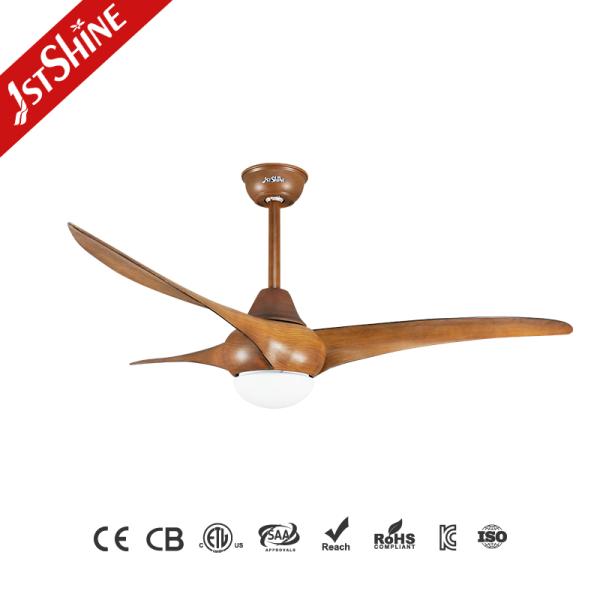 Quiet Wood Grain Plastic Ceiling Fan With Remote 3 Color LED Light