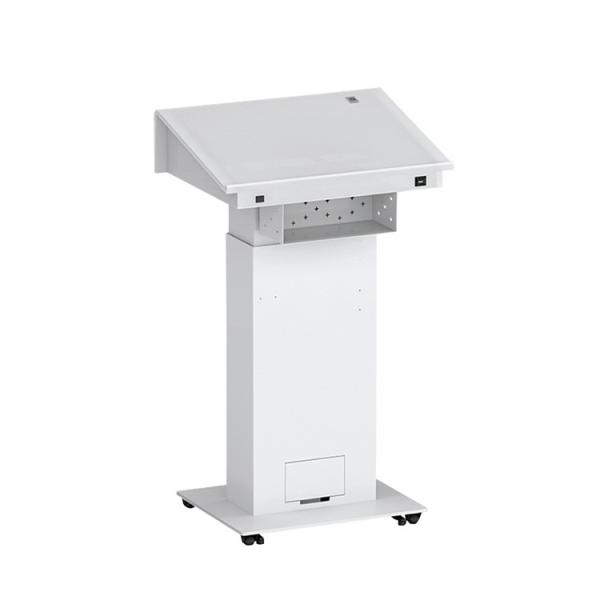 White Office Height Adjustable Desk Electric Lift Podium With Movable Casters