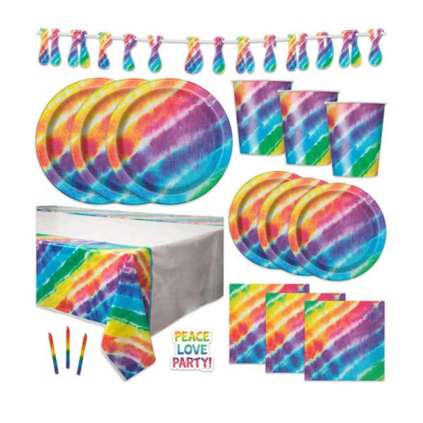 Happy Birthday Party Decoration Set Tie-Dye Disposable Banner Paper Plates Tableware Set