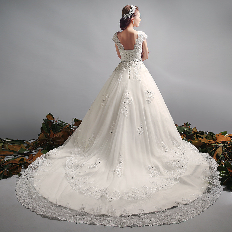 China Elegant Deep V Neck Beaded Train Wedding Dress TSLYHS003 wholesale
