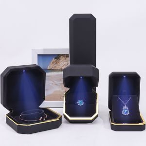 Buy cheap OEM ODM hign end Handmade black octagon Led light jewelry box with Velvet Insert from wholesalers