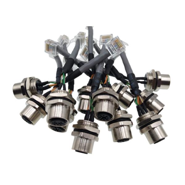 Custom M12 4 Pin Panel Mount Waterproof Female Connector To RJ45 Round Network Cable