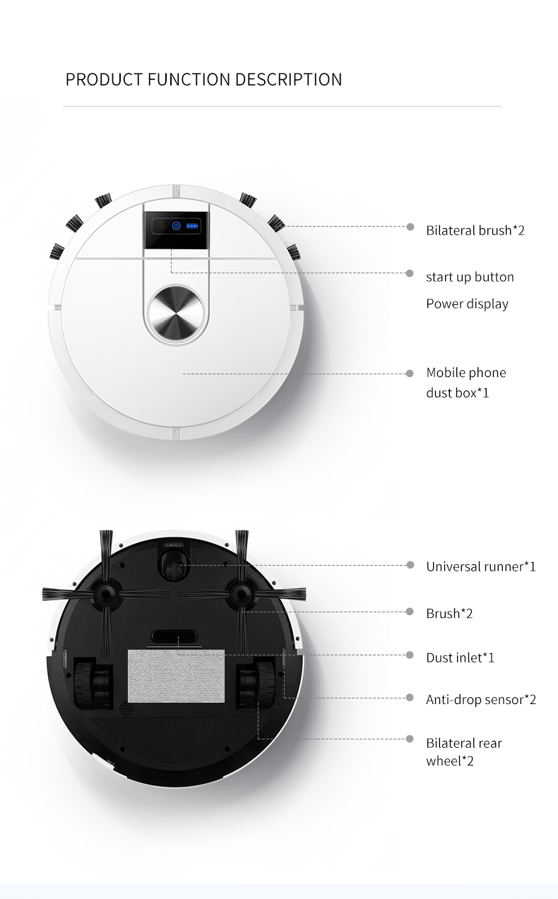 2000Pa-2499Pa 3 In 1 Automatic Sweeping Robot Brushless Motor