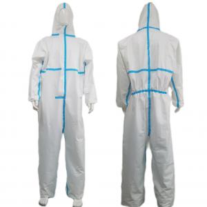 China 50000PCS/Day White Non-Woven Waterproof Hooded Protective Coveralls with Elastic Ankle wholesale
