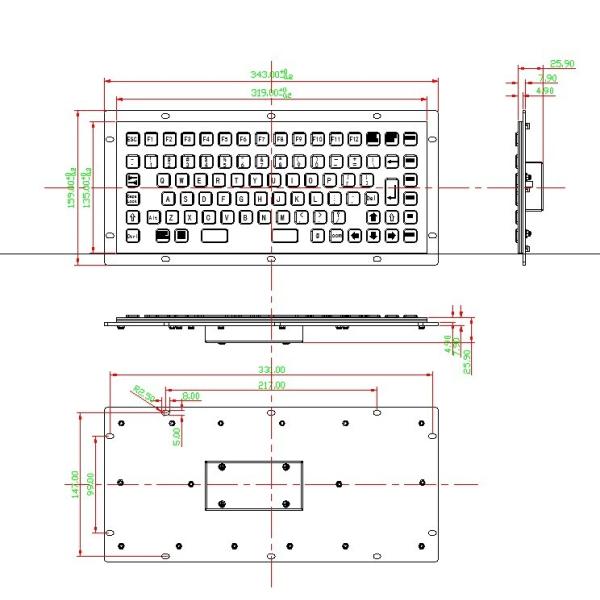 86 Flush Keys compact metal computer keyboard 12 Function Keys