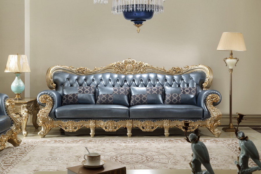 French style Luxury design of Living room Sofa sets 1+2+3 used Beech wood Carving and Import Italy Leather Furniture