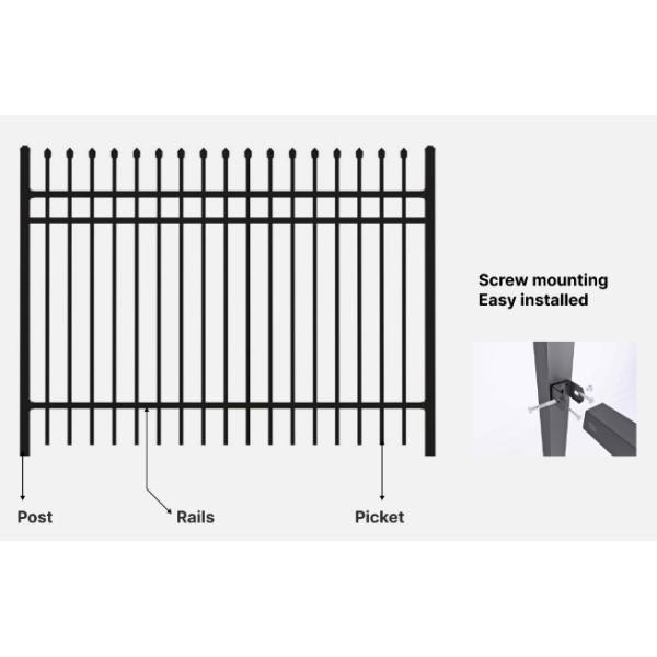Backyard Garden Tubular Steel Fence Ornamental 2.0m Outdoor Metal Fence