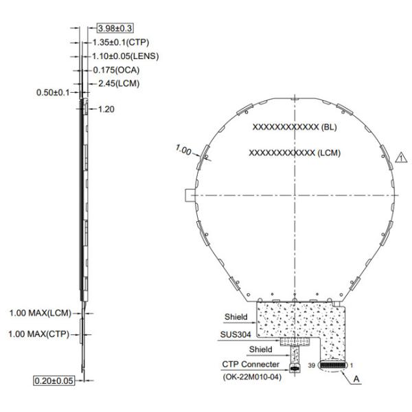 800x800 IPS Circular LCD Display , Round TFT LCD 3.4" MIPI Interface With CTP