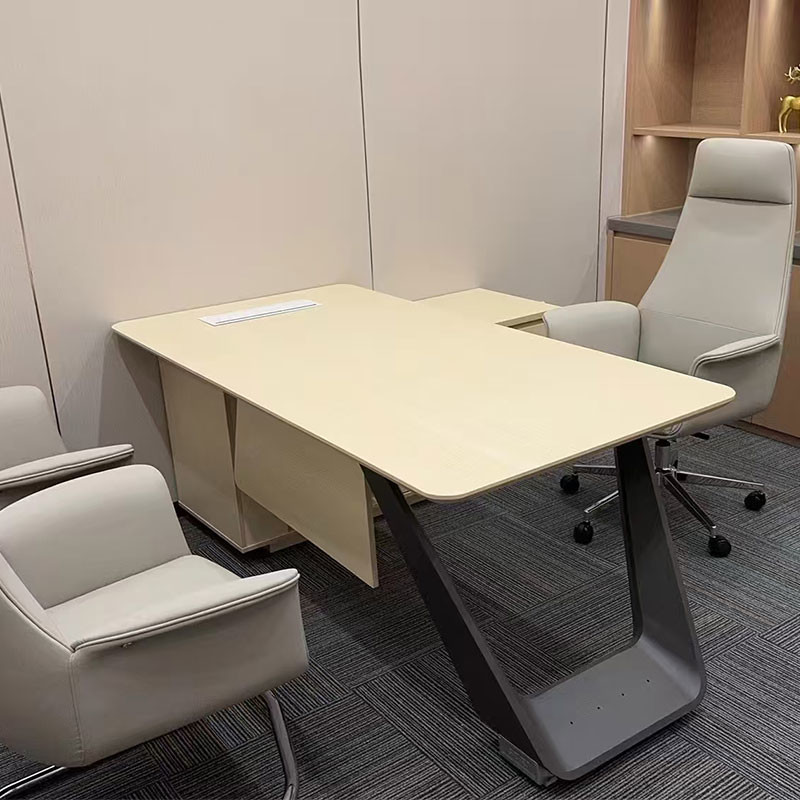 Modern 2.4M Office Desk Wooden Executive L-Shape Desk With Pedestal
