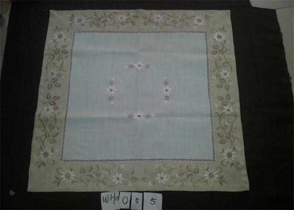 Quality Poly Viscose Fabric Linen Hemstitch Tablecloth With Embroidery Technics for sale