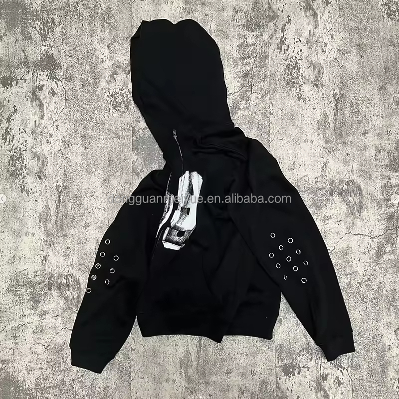 OEM Screen Print Hoodie Heavy Weight Cotton Eyelets Boversized Boxy Hoodie