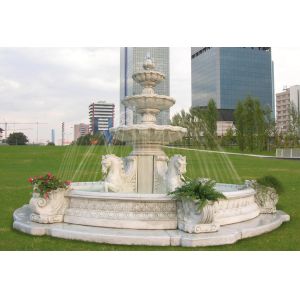 China Water Pool Fountain With Lion Statue Odm Stone Carving Sculpture on sale