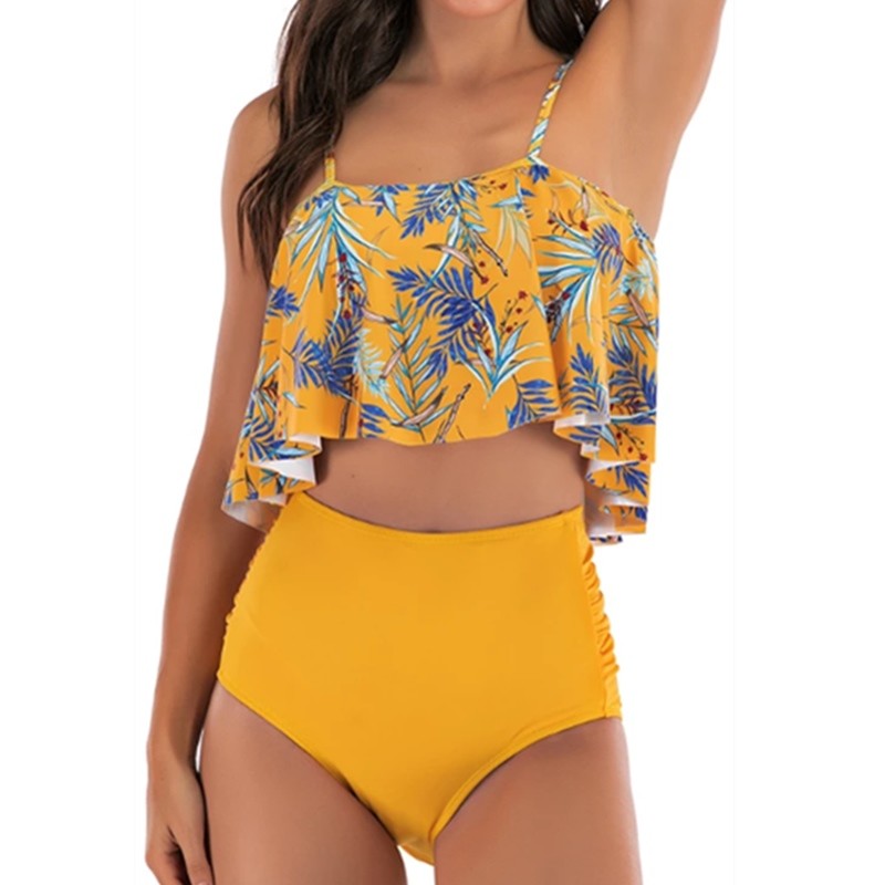 Tiered Layer Tie a Knot Front Top With Low waist Bikini swimsuit high cut