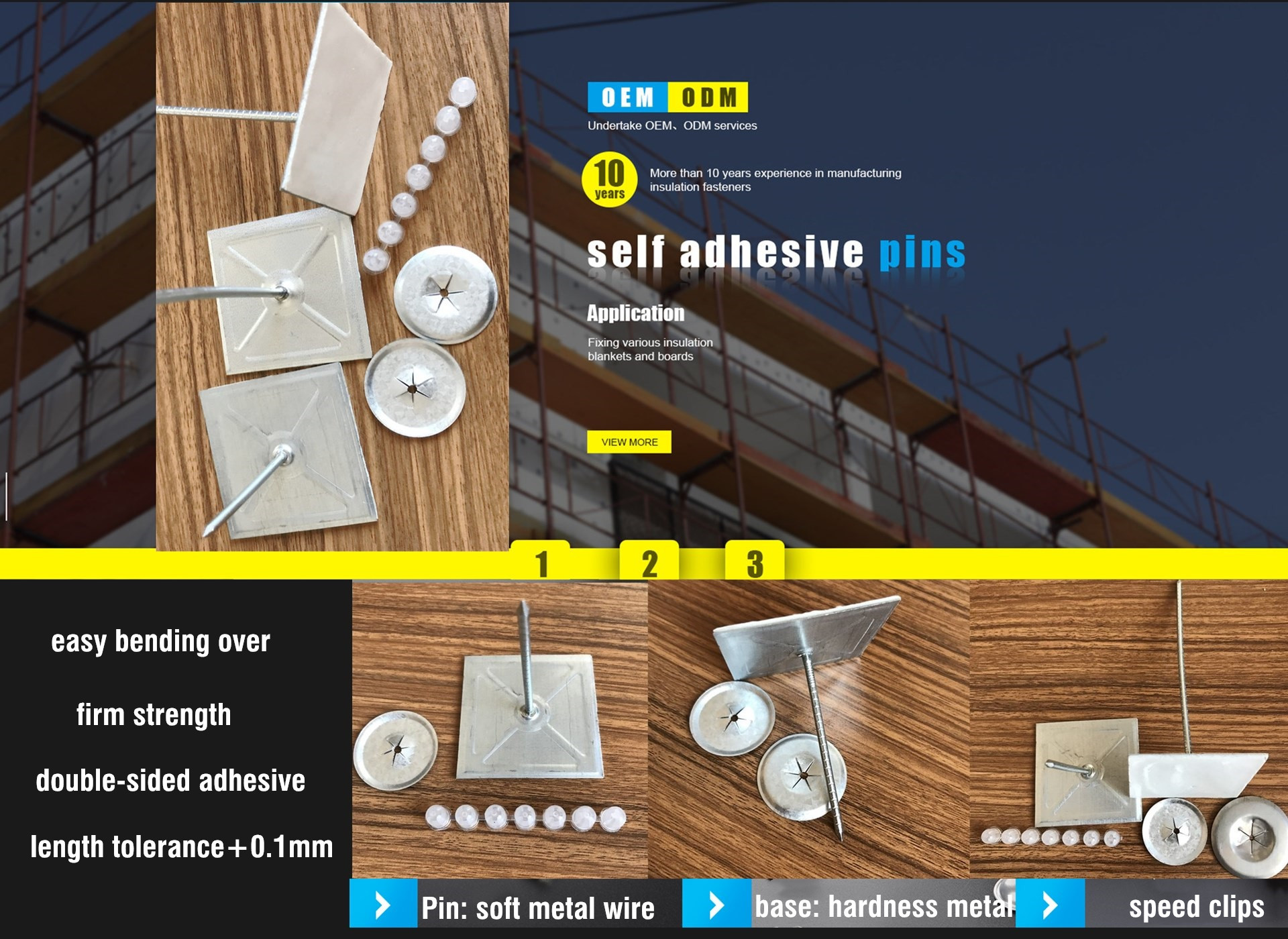62mm Galvanized Steel Self Adhesive Stick Pins To Install Foam Insulation Panels