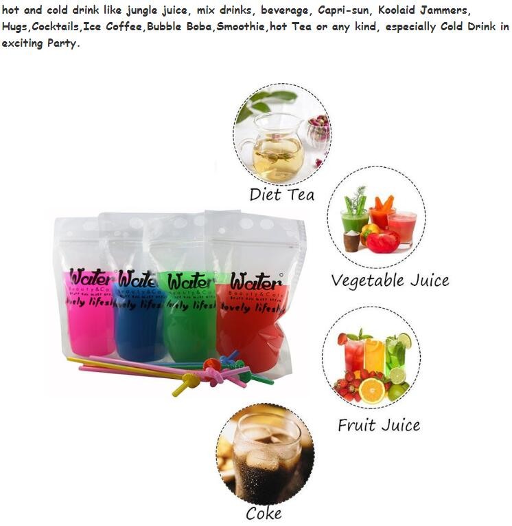 biodegradable eco-friendly FDA clear juice sealed drink pouches translucent reclosable hand held zipper plastic drinking