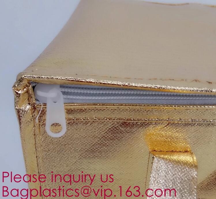 Custom Packing Aluminum Foil Zip-Lock Grocery Handle Thermal Insulation Cooler Bag For Outdoors,Promotional Insulated La