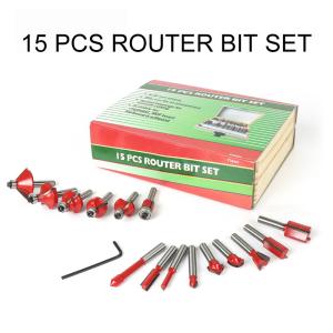 China BMR TOOLS 15pcs Carbide Router Bit Set with 1/4 Inch Shank YG-8 Tips for Wood,Plywood,PVC Tube,Plastic working wholesale