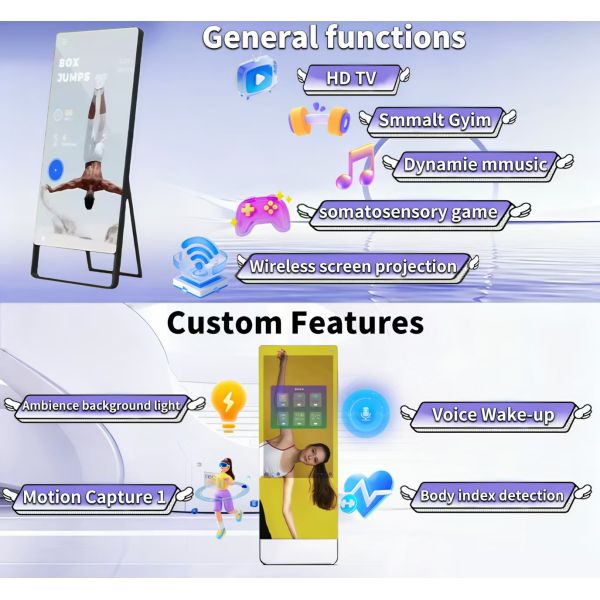 32 43 Inch Smart Fitness Mirror Virtual Fitting Mirror Interactive Touch Screen Magic Mirror for Exercise Workout/Sport/Gym/Yoga