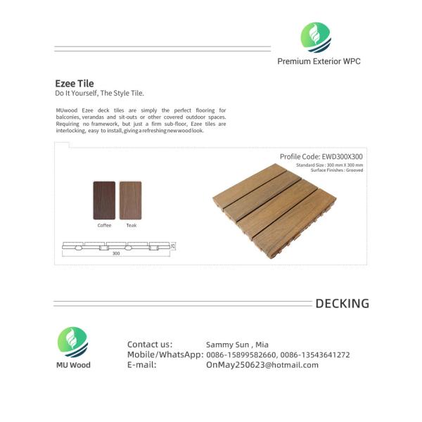Outdoor Square Wood Deck Tiles Weather Resistant Interlocking Design