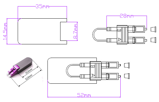 LC-LC OM3 Fiber Optic Loopback module Patch cables OM3 , OM4 , 50 /125 LSZH With Plastic Shell