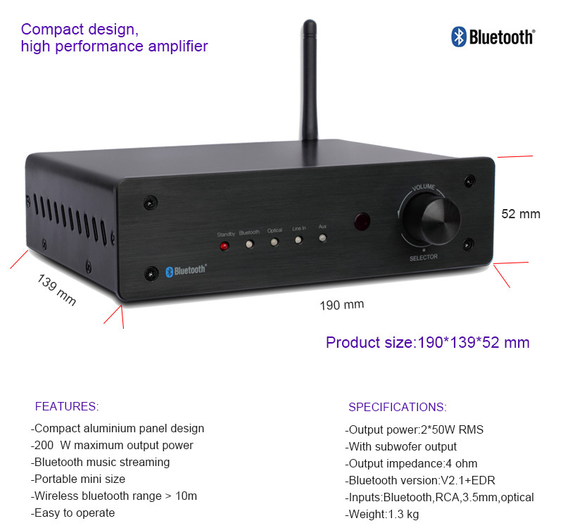 HiFi Stereo Bluetooth Audio Amplifier For Speakers Wireless Home Amp Receiver