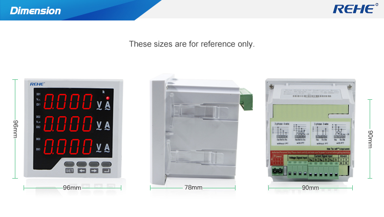 Three phase multi amp volt Hz digital panel Meter support RS485 11kv panel power meter