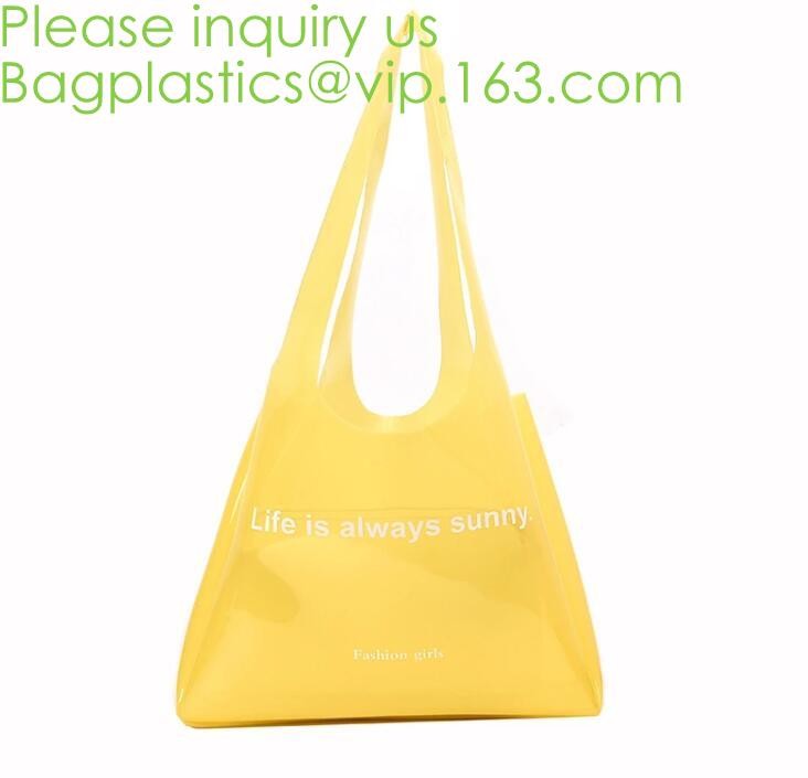 Transparent PVC Blanket Bag/Plastic Shopping Bag/Packaging Bag With Black Woven Trim And Webbing Handle, bagease, packag