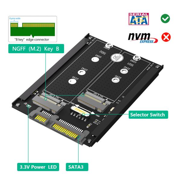 Dual M.2 B Key/B&M Key SSD to 2.5" SATA III with STA 2.5 inches Frame Bracket
