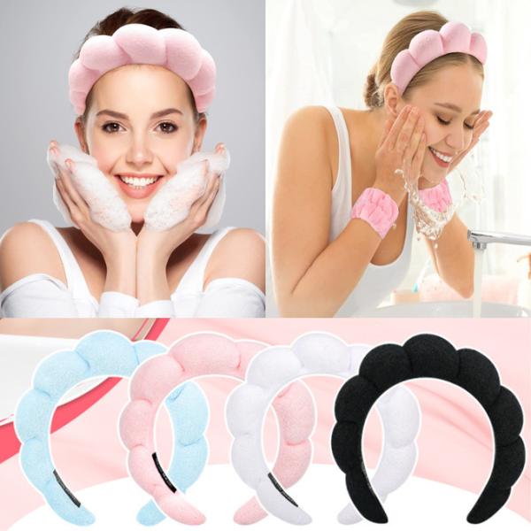 Spa Headband for Women Sponge Puffy Makeup Headband Spa Headband Terry Towel Cloth Fabric Head Band Yoga Washing Face