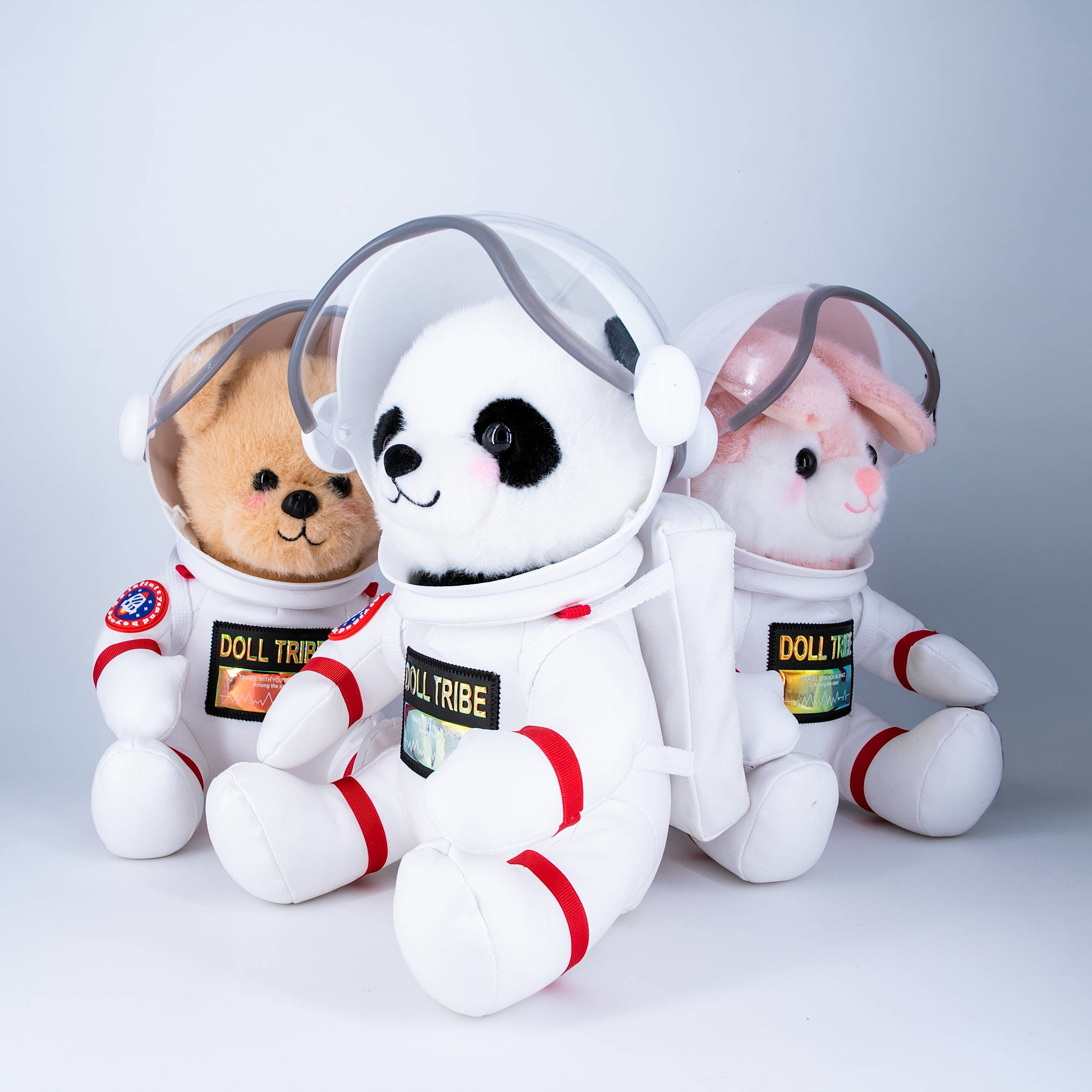 Custom Design Panda Bear Soft Plush Toys Cute Stuffed Animal Panda With Plastic Helmet