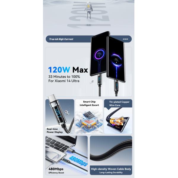 Xiaomi Redmi 120W Type C Charging Cable USB A To USB C ESSAGER ES-X47