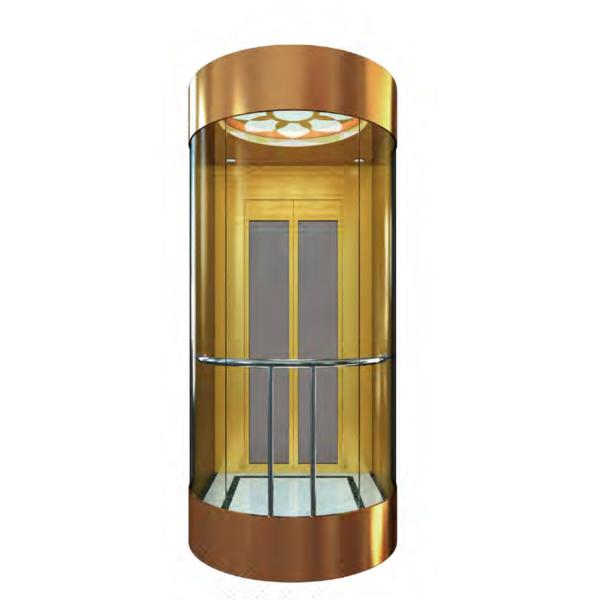 Decorative Mirror Gold Glass Elevator Observation Lift 630kg Load
