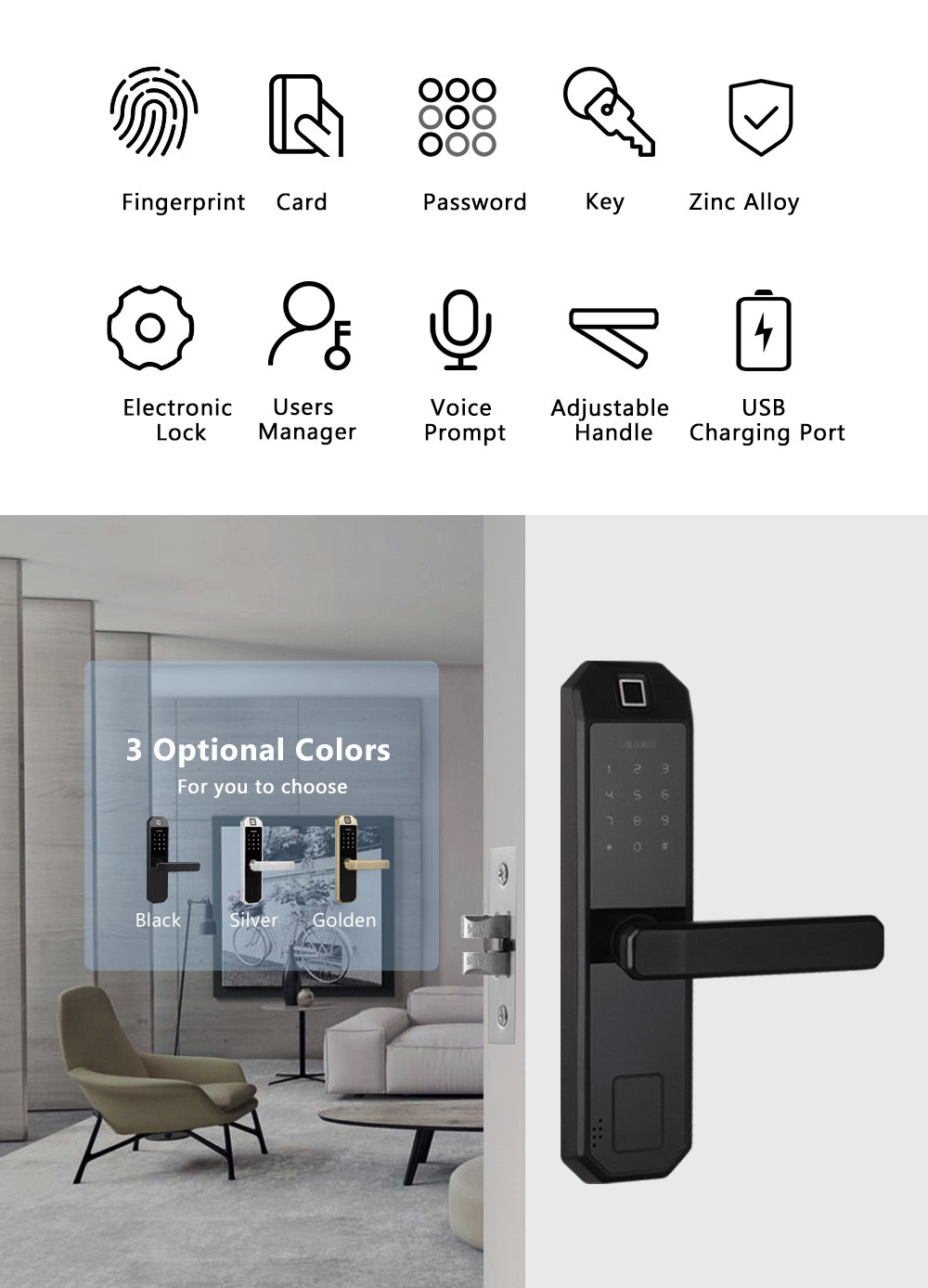 Semiconductor Sensor Fingerprint Code Door Lock , Electronic Keyless Door Locks