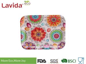 China 13 Inch Bamboo Fiber Tray , Plastic Rectangular Tray Customized Colorful Flower Design on sale