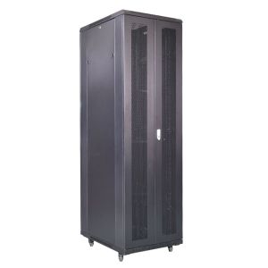 China 19 Inch 42U 600x800mm Dual Open Vented Data Center Server Racks With Handle Locks RAL9004 Black Server Cabinets Arc Shaped Front Door wholesale