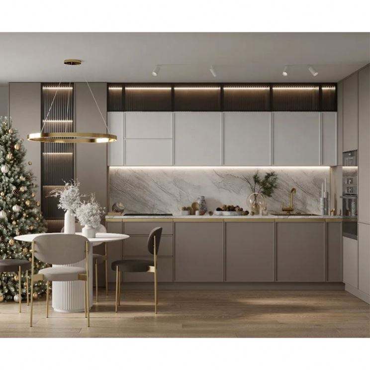 Designer Solid Wood Melamine LED Sensor Light Cabinet Prefab Modular Kitchen Cabinets