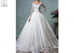 China Fashion Long Sleeve Lace Wedding Dress Off Shoulder Backless Organza Sweep Train wholesale