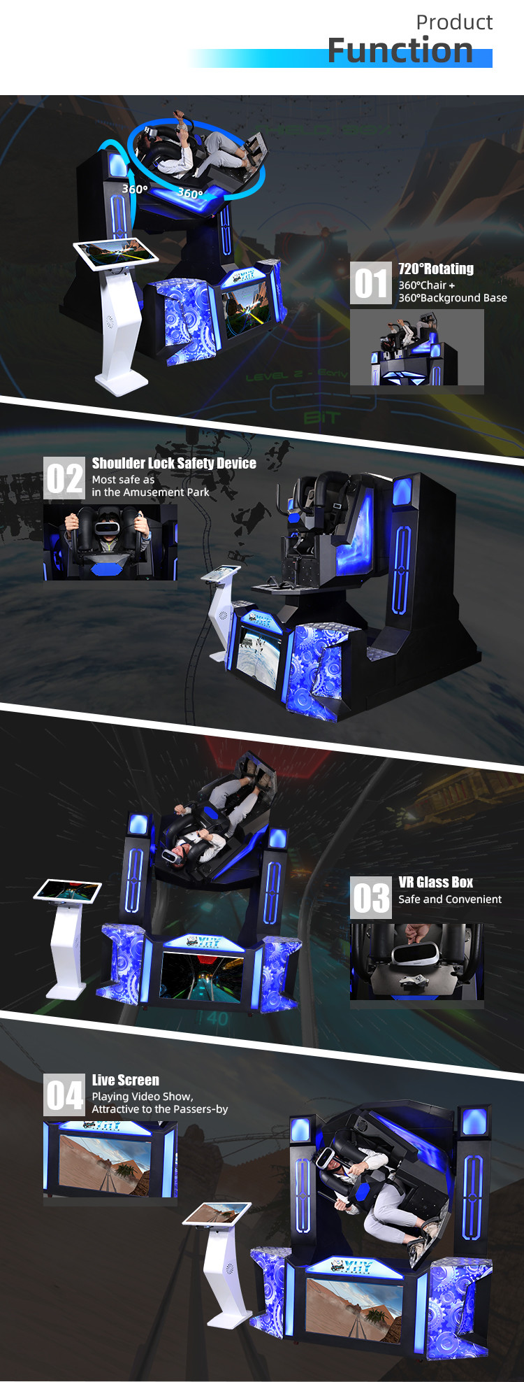 High Technology Roller Coaster 720 Degrees Arcade Game 9D VR Simulator