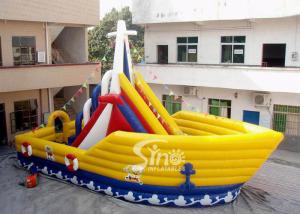 China 6 Mts High Victory Ship Shape Inflatable Slide Playground With Colorful Flags wholesale