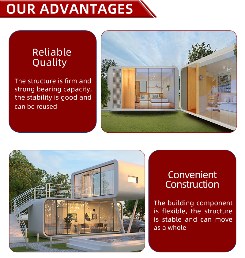 Luxury Eco Space Capsule Prefab Container Home 2 Bedroom Tiny House Office Pod Mini Apple Cabin Casa Capsula