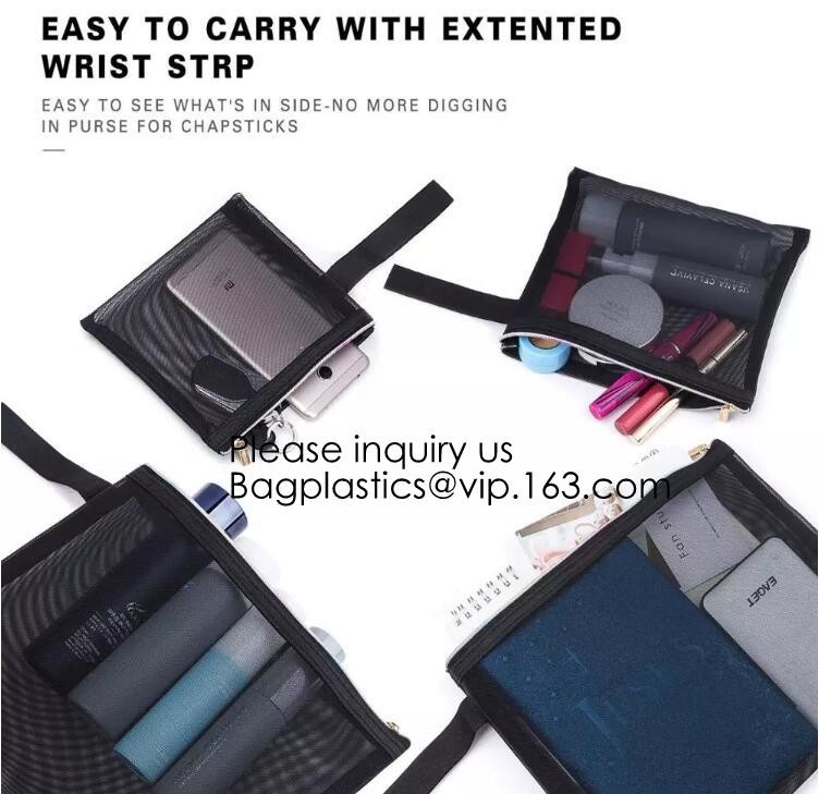 Mesh Bags Makeup Bags Cosmetic Travel Organizer Bags Mesh Zipper Pouch Pencil Case,Assorted Piped Pouches, bagease pac