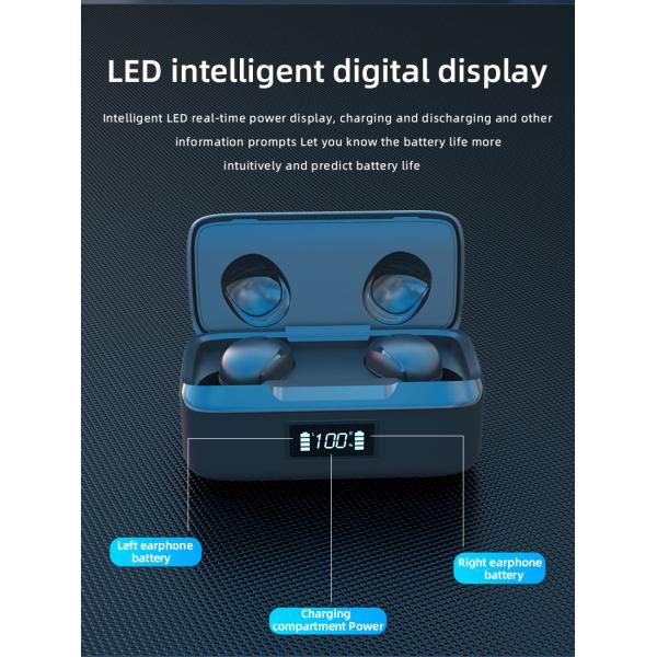 Mini Led Power Display 70mm Sweatproof Bluetooth Earbuds